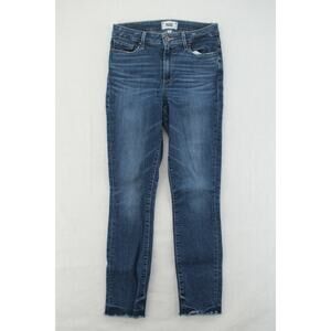 Paige Hoxton Ankle Peg Jeans Mid Rise Skinny Med Wash Womens 26 Raw Hem Stretch